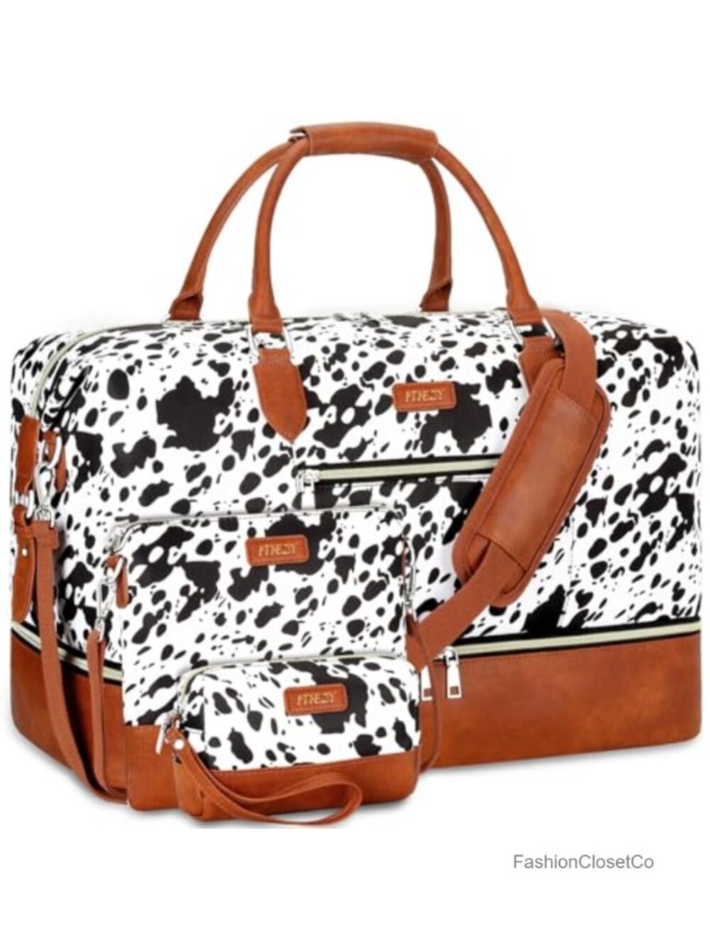 21.5" Waterproof Nylon Travel Duffel Bag Set with Shoe Compartment, Crossbody &